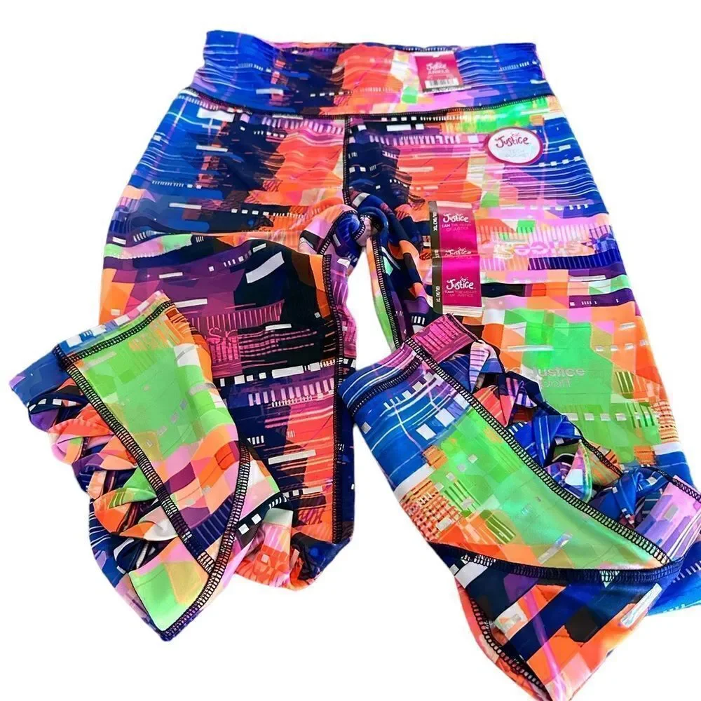 NWT- Justice Girls Multi Color Ankle Length Leggings - Size XL